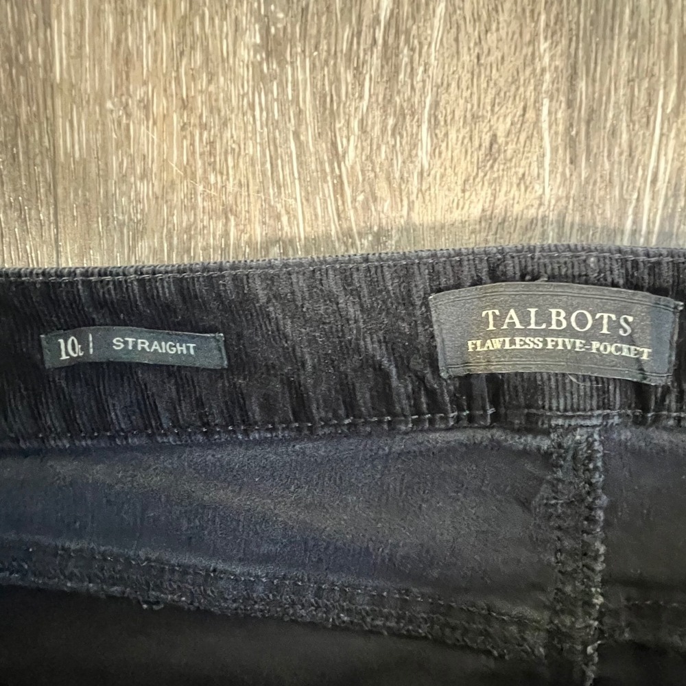 Talbots Corduroy Straight Leg Pants Women 10 Black Flawless Five-Pocket - Picture 2 of 7